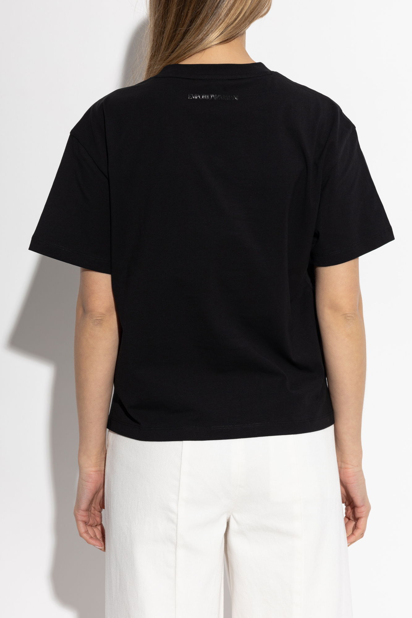 Tシャツ・カットソー EMPORIO ARMANI Woman T-Shirt Black EW001523AF12573 UC001 Black T-shirt from the Sustainability collection Emporio